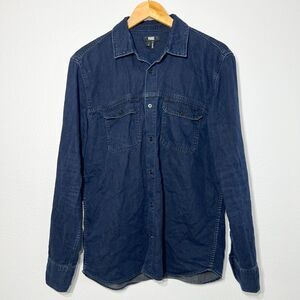 Paige Shirt Mens S Blue Denim Button Up Lightweigt Abraham Rodeo Farm Rugged